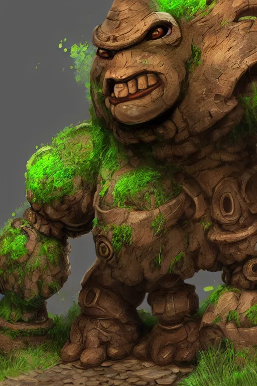 Image similar to zelda fantasy art giant golem troll wood rock greeble gemstone, global illumination ray tracing hdr fanart arstation by sung choi and eric pfeiffer and gabriel garza and casper konefal