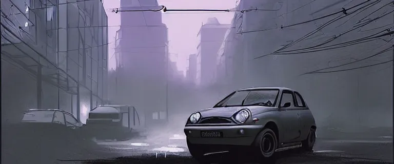 Image similar to Grey Nissan Micra K12 (2006), a gritty neo-noir, dramatic bright lighting, cinematic, establishing shot, extremely high detail, photorealistic, cinematic lighting, artstation, by simon stalenhag, Max Payne (PC) (2001)