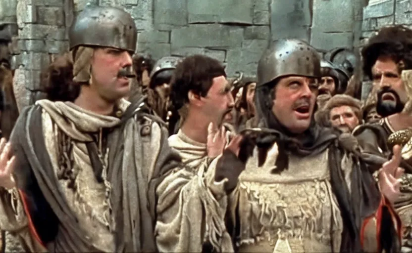 Image similar to a still from monty python's life of brian ( 1 9 7 9 ) with bernie sanders