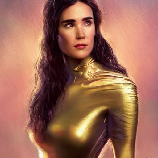 Image similar to jennifer connelly : : as polished cat cosplay : : weta disney pixar movie still photo : : hi - fructose, sci fi decadent highly - detailed digital painting, golden ratio, octane render, artstation, smooth, sharp focus, artgerm, mucha, loish, wlop : :