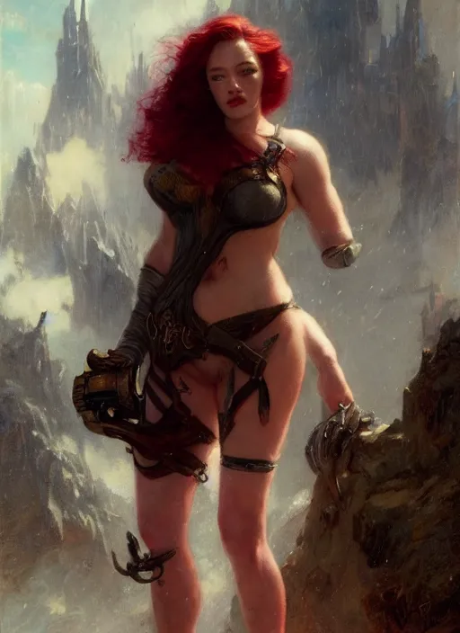 Image similar to short muscular kat dennings whith short, red hair by gaston bussiere, bayard wu, greg rutkowski, giger, maxim verehin, greg rutkowski, masterpiece, sharp focus, cinematic lightning