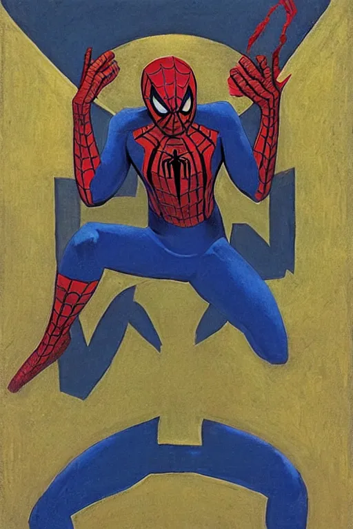 Prompt: artwork by nicholas roerich, spiderman, marvel,