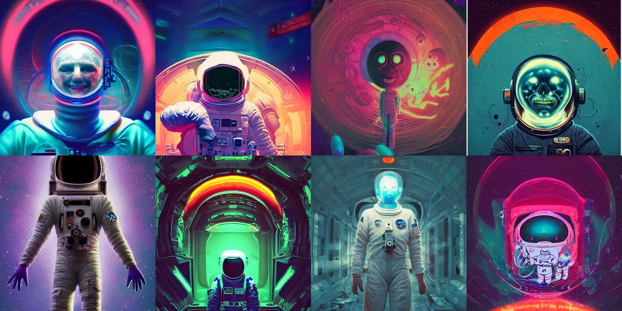 Prompt: astronaut, horror poster 9 0 s, cosmic horror, abstract, ghostly, arcade, duotone, poltergeist, lets get weird, intricate, elegant, highly detailed, digital painting, artstation, smooth, sharp focus, raytracing, art by beeple and mike winkelmann, ultraviolet colors,