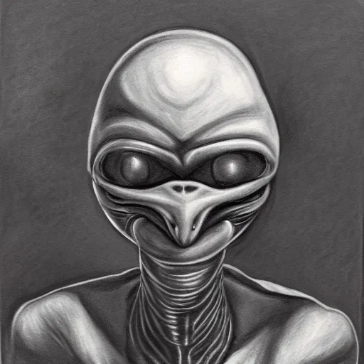 Image similar to charcoal painting of an alien