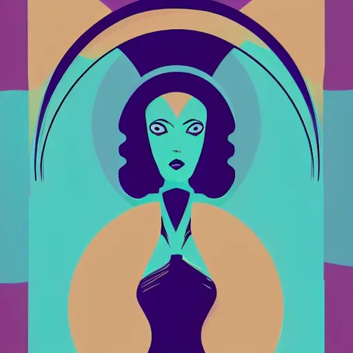Image similar to art deco of a space woman, teal palettes, Alien horror inspired, random