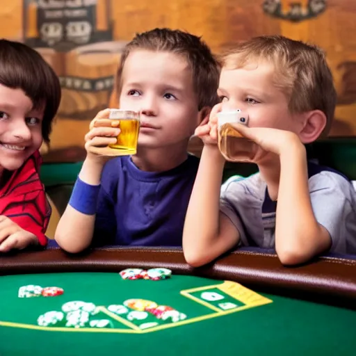 Image similar to children drinking beer at a poker table