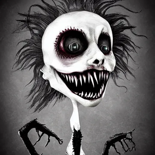 Prompt: nightmare creatures, tim Burton style, dark, horror, realistic, big teeth