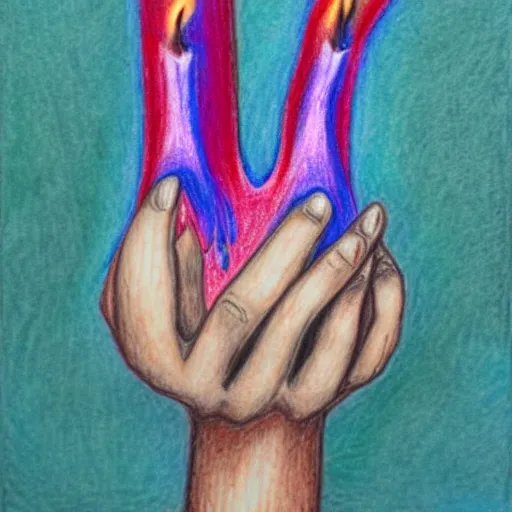 hand holding a melting candle, colored pencil, Stable Diffusion