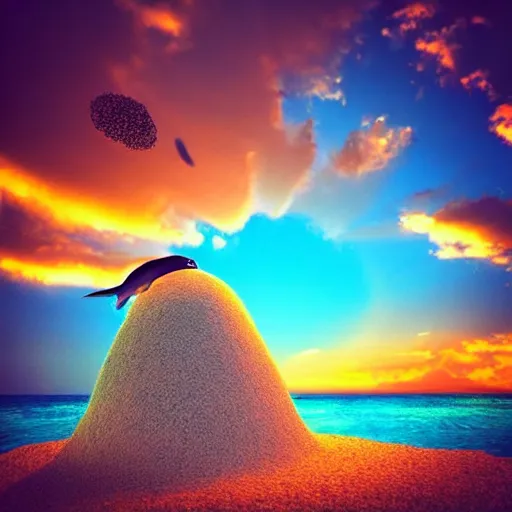 Prompt: “poop island with flies, Bahamas, Beautiful sunset, dynamic lighting, blue water, white sand, dolphin made of poop jumping out of water, trending on artstation, detailed, masterpiece”