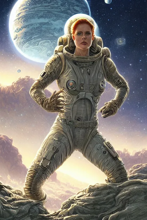 Image similar to alien planet, astronaut Amy Adams as a ruggedly handsome hero, intricate, elegant, highly detailed, centered, digital painting, artstation, concept art, smooth, sharp focus, illustration, art by artgerm and donato giancola and Joseph Christian Leyendecker, WLOP