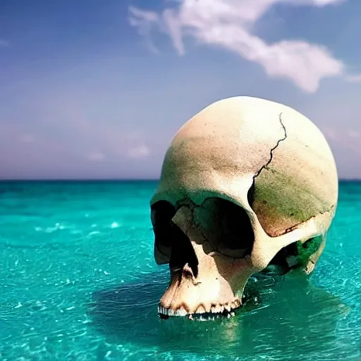 Image similar to a skull made out of ocean water