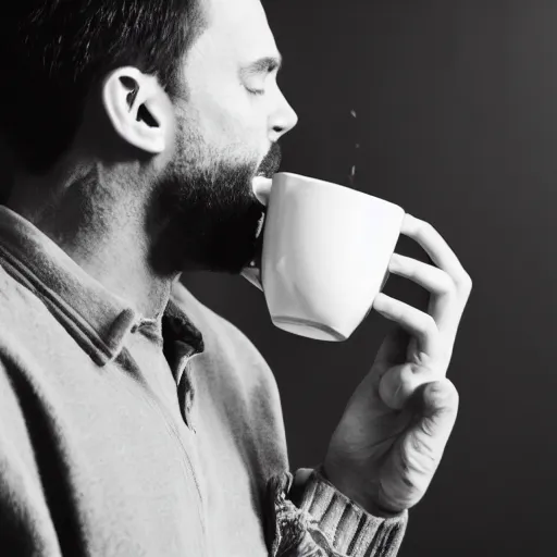 Prompt: a man drinking a cup of purple juice