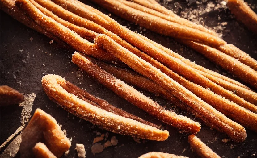 Prompt: a delicious churro, in the desert, food product photography, behance