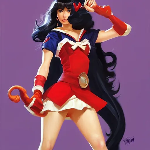 Image similar to greg manchess portrait painting of sailor mars as overwatch character, medium shot, asymmetrical, profile picture, organic painting, sunny day, matte painting, bold shapes, hard edges, street art, trending on artstation, by huang guangjian and gil elvgren and sachin teng