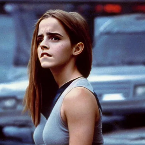 Prompt: still of emma watson in late 1 9 9 0 s terminator tv show