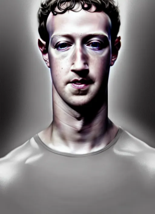 Image similar to mark zuckerberg as male android!, white plastc, wires, lifeless, dead eyes, portrait, intricate, elegant, highly detailed, digital painting, artstation, concept art, wallpaper, smooth, sharp focus, illustration, art by h. r. giger and artgerm and greg rutkowski and alphonse mucha