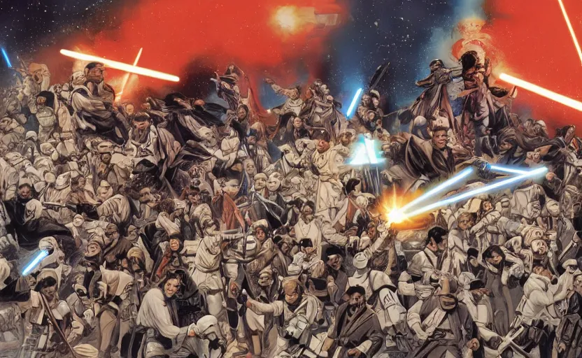 Prompt: liberty leading the people, star wars, jedi, battle of geonosis