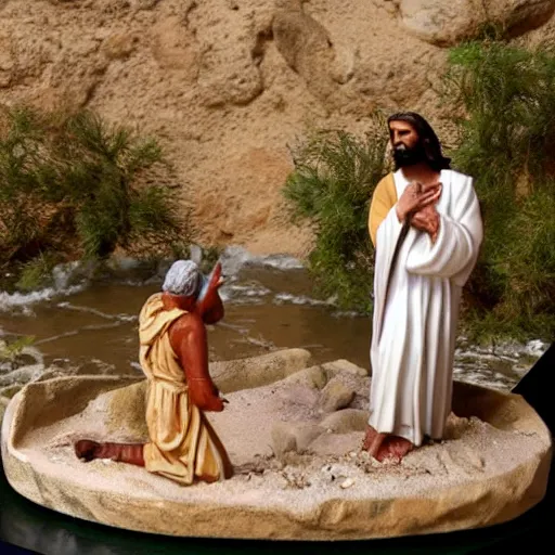 Prompt: diorama of Jesus when John was baptizing on the jordan river