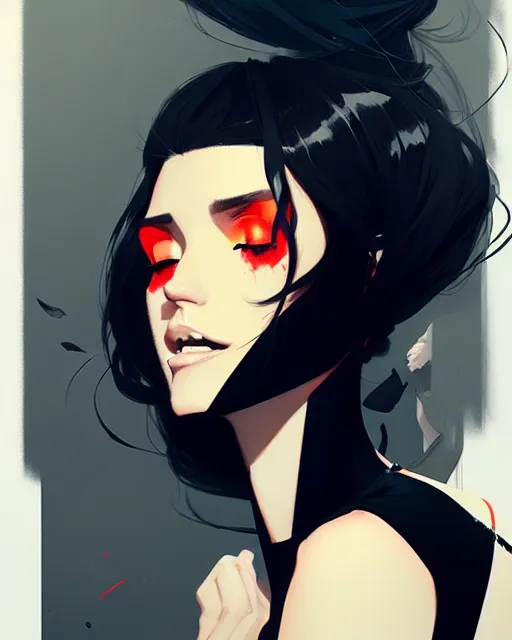 Image similar to a ultradetailed beautiful panting of a stylish woman wearing a black dress, by conrad roset, greg rutkowski and makoto shinkai, trending on artstation