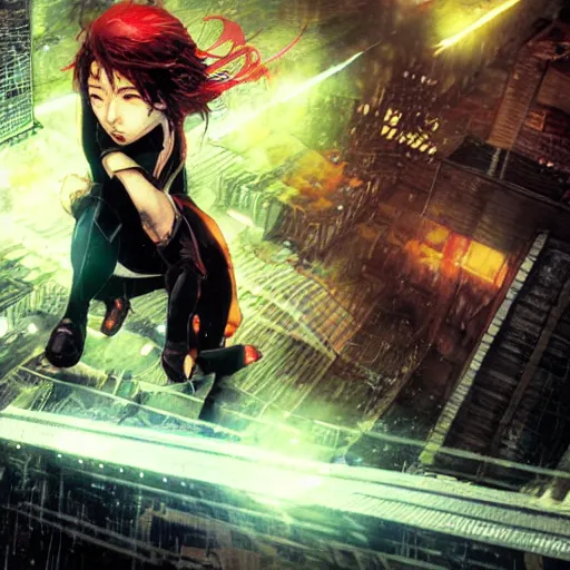 Image similar to Young Nakamura Aya as a superhero, dramatic scene, manga panel, 8k, art by Akihiko Yoshida and Greg Rutkowski