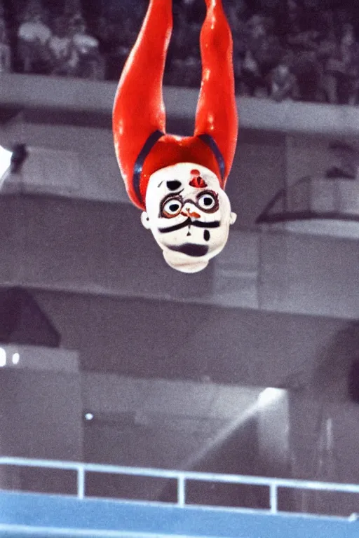 Image similar to screaming chucky doll performing high dive at olympics