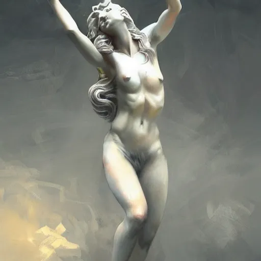 Image similar to a marble statue busy painting a beautiful painting, dynamic pose, beautiful painting workshop, very detailed, concept art, artstation