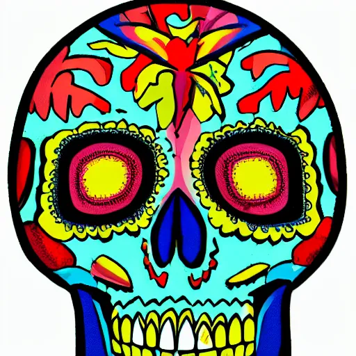 Prompt: a colorful skull full of paterns slowly dissappearing into the air