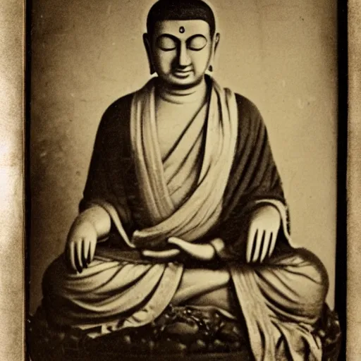 Prompt: A daguerreotype photograph of Gautama Buddha.