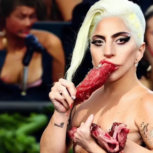 Image similar to lady gaga side view eating meat banana