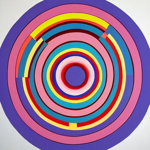 Image similar to painting in the style of frank stella, concentric circles, geometric, evenly spaced, minimalist, very colorful