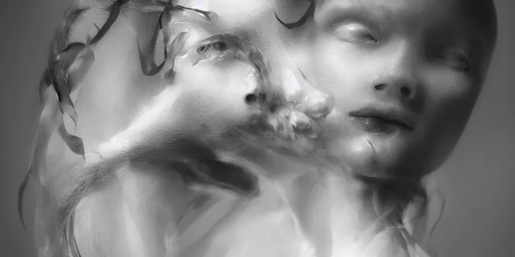 Image similar to hyper realistic photography of a stunningly beautiful cyborg female, intimate, holding close, ribbon, razors, in the style of beth cavener, jin kagetsu,, and wlop, highly detailed, intricate filigree, symmetry, masterpiece, award winning, sharp focus, concept art, highkey lighting, ambient lighting, octane render, 8 k, artstation