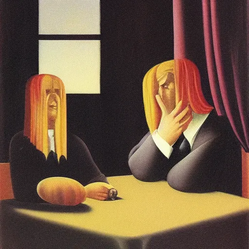 Image similar to A seance, by Raphael Hopper, and Rene Magritte. Extremely Highly detailed, Occult, funny, humorous, humor, hilarious, funny, entertaining, magical, trending on artstationHQ