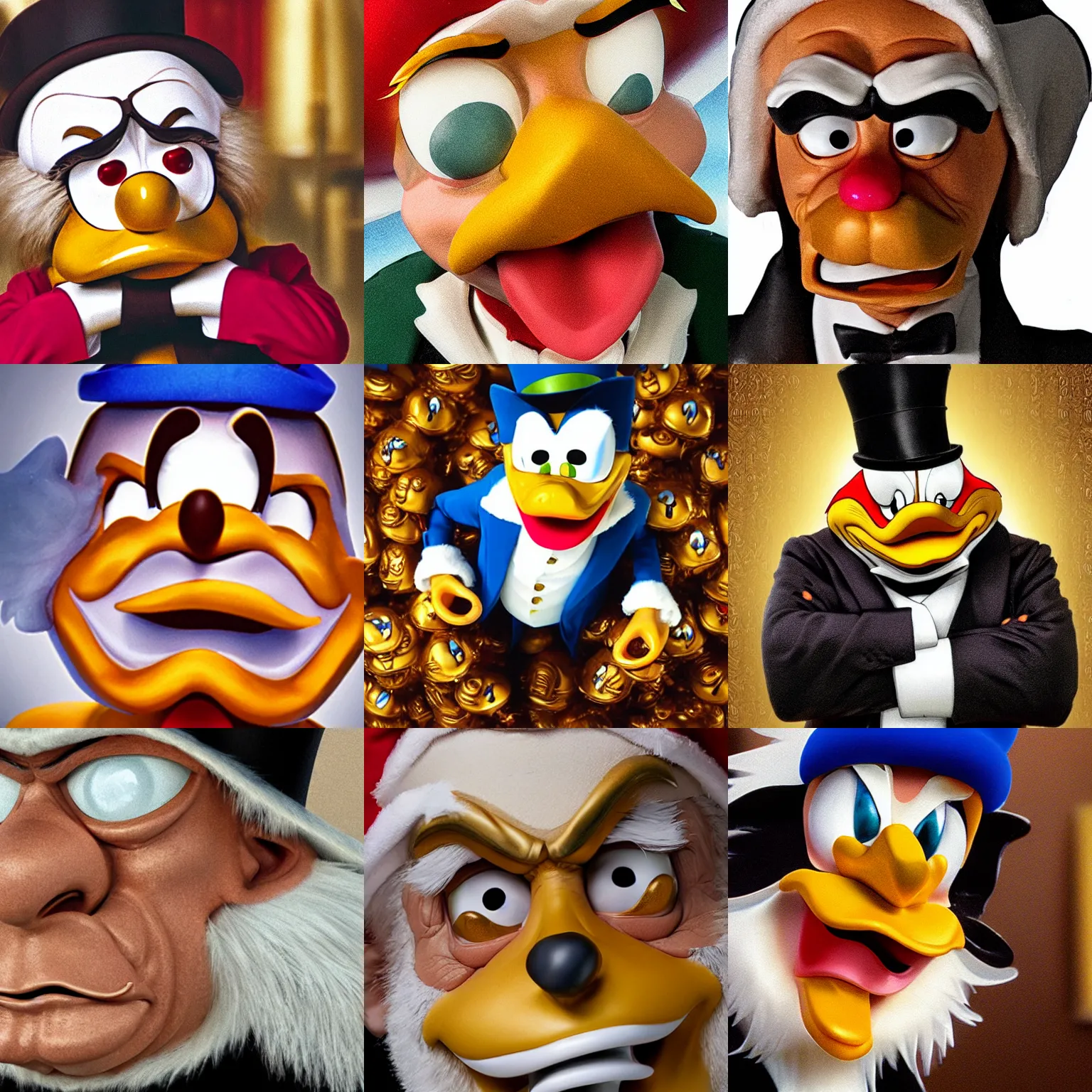 Prompt: Scrooge McDuck face close up, realistic, highly detailed, studio photo