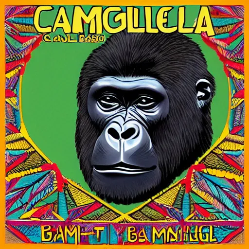 Image similar to gorilla in the style of can's ege bamyasi album cover