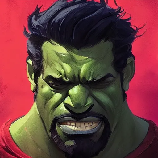 Prompt: a dark skinned incredible hulk, greg rutkowski, goatee beard