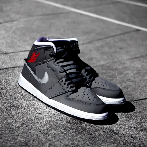 Image similar to air jordan sneaker made of concrete, dark background, isometric,