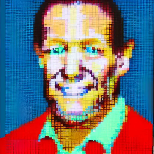 Prompt: portrait of tom sellic, vivid colors, 8 - bit pixel art