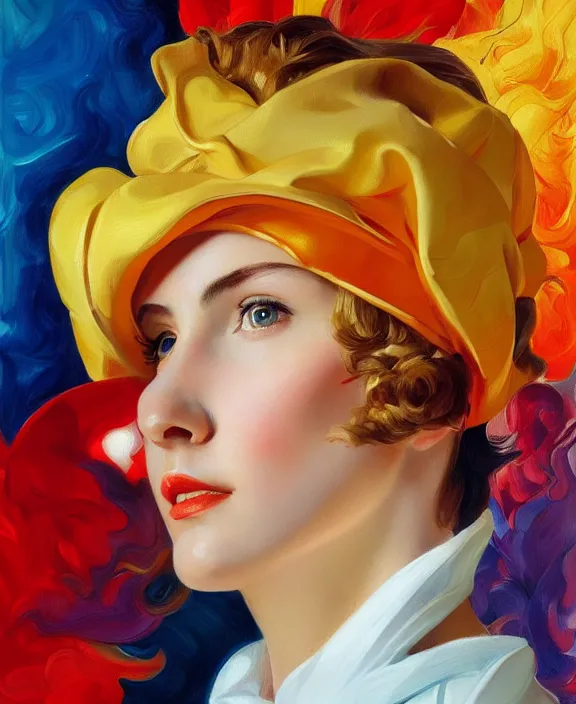 Prompt: very detailed masterpiece portrait painting of Stable Diffusion!!, 4k resolution, J.C. leyendecker!! Valentina Remenar!! Digitsl art, paint tool sai!! Blue, red, yellow, melting colors!!