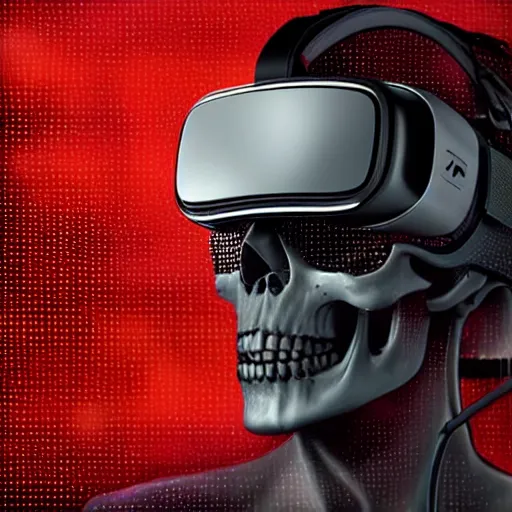 Image similar to a skull with a vr headset in a cyberpunk aesthetic, 4 k, with the exact word pixel written on the headset