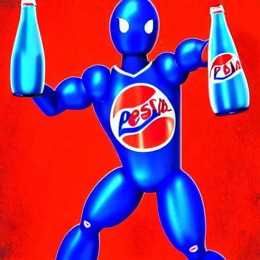 Image similar to Pepsiman is throwing cans of pepsi at elderly woman. digital art