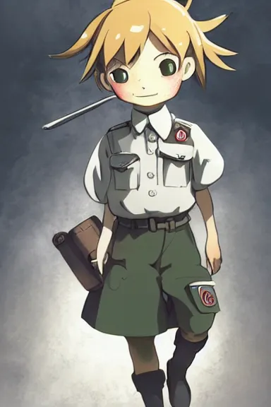 Prompt: beautiful little boy in nazi male uniform. made in abyss art style, sharps focus, pose, cute detailed artwork, anatomically correct, ilya kuvshinov, reflection, perfect composition, mobile wallpaper, digital art, detailed anime soft face, symmetrical face, western comic, illustration, realistic, smooth, nazi chic, lois van baarle, soft details