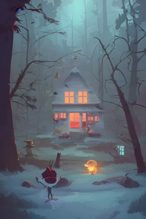 Image similar to a moment of pure bliss in front of the small house in the forest, cory loftis, james gilleard, atey ghailan, goro fujita, character art, exquisite lighting, clear focus, very coherent, plain background, dramatic painting