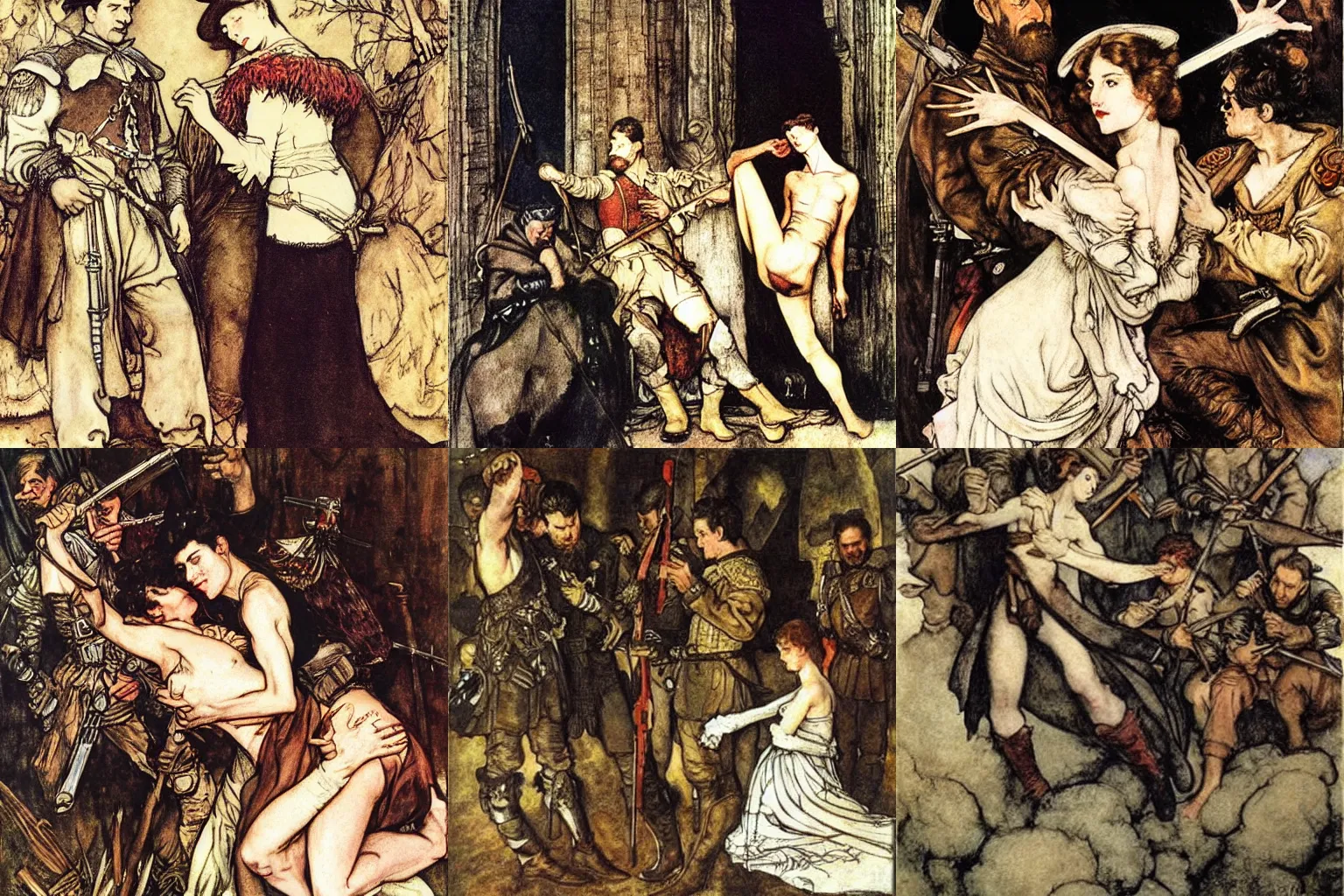 Prompt: war and peace. painting by diego velazquez, arthur rackham and milo manara