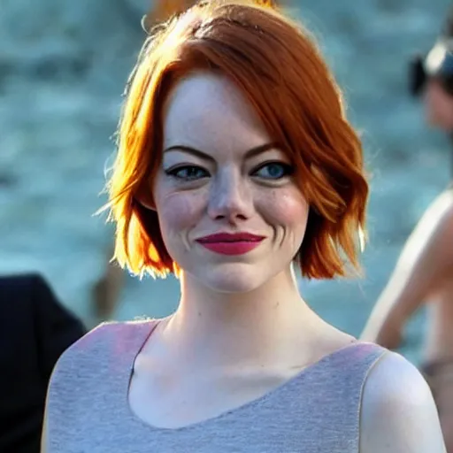 Image similar to big rock solid stone with the emerging face of emma stone
