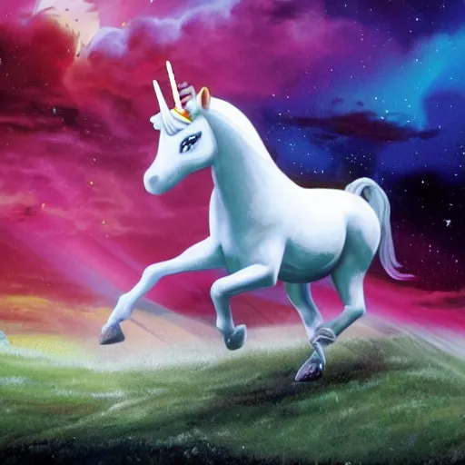 Prompt: wesley crusher riding a unicorn into battle