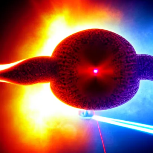 Prompt: a close up shot of a tumor being obliterated by a laser beam