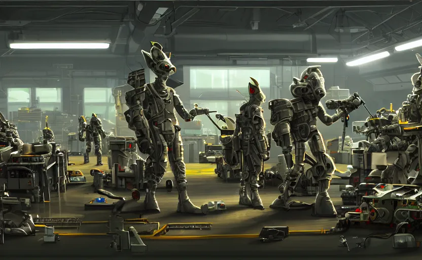 epic scenic shot, highly detailed weapons laboratory, | Stable ...