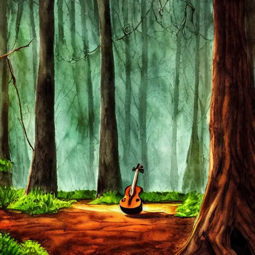 Prompt: beautiful forest, cello, watercolor, dramatic lighting, cinematic, establishing shot, extremely high detail, photo realistic, cinematic lighting, pen and ink, intricate line drawings