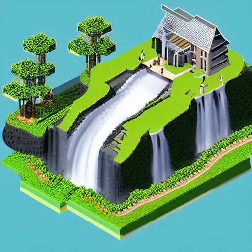 Image similar to isometric waterfall architecture