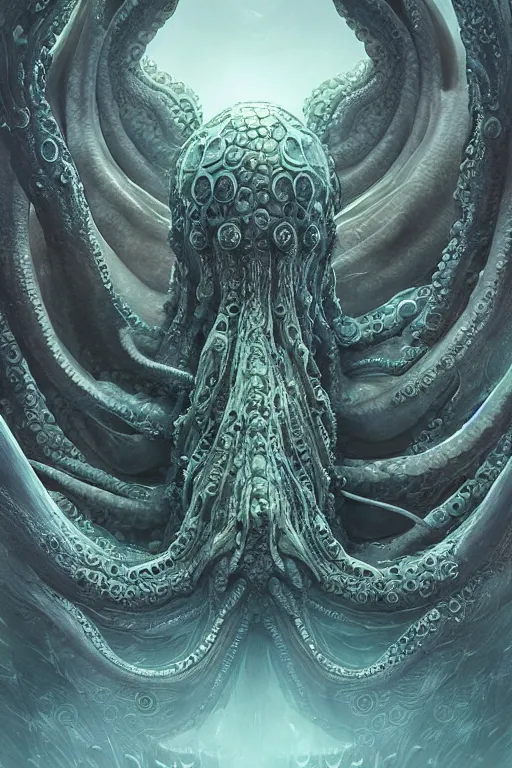 Prompt: digital portrait of octopus alien in the style of horizon zero dawn, machine face, intricate, elegant, highly detailed, digital painting, artstation, concept art, smooth, sharp focus, illustration, art by artgerm and greg rutkowski and hr giger, zdzisław beksinski, horror, slimy, 8 k